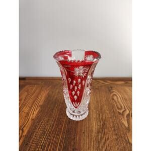 Vintage German Ruby Red Lead Crystal Anna Hutte Bleikristall 6" Vase